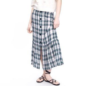 Zara Plaid Midi Skirt Linen Blend